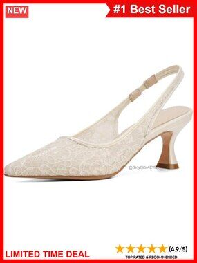 Lace Mesh Slingback Kitten Heels Pointed Toe Pumps for Wedding Party